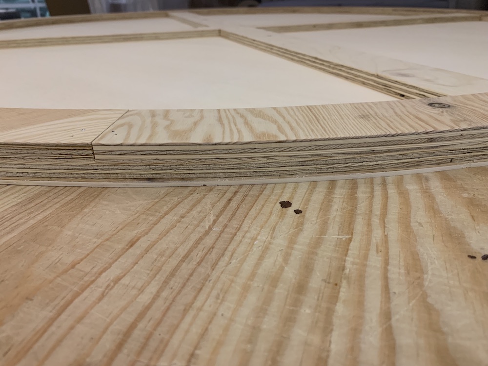 Runde Malplatte aus Pappel Holz – stabiler Malgrund mit Kiefernholz Rahmen – Ø 130cm bis 200cm, ab Ø 130 cm mit Mittelkreuz 2 Außenkante holzmalplatte